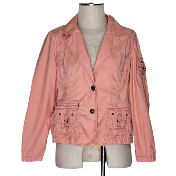 Chicos Lightweight Jacket  Size 1 M 8 Pockets Arm Buckle Strap Cotton - Picture 1 of 11